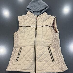 Cream Quilted Vest with Gray Hood